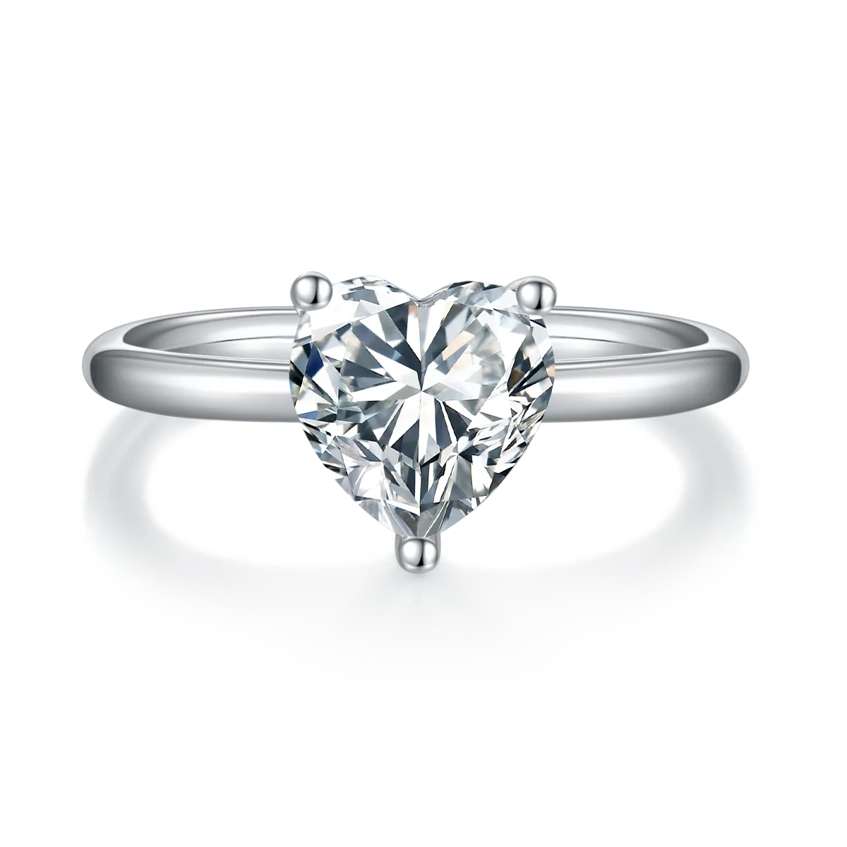 Classic Heart S925 White-Gold-Plated Silver Moissanite Engagement Ring Women's Ring 2.0ct D