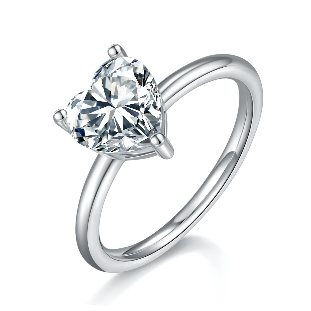 Classic Heart S925 White-Gold-Plated Silver Moissanite Engagement Ring Women's Ring 2.0ct D