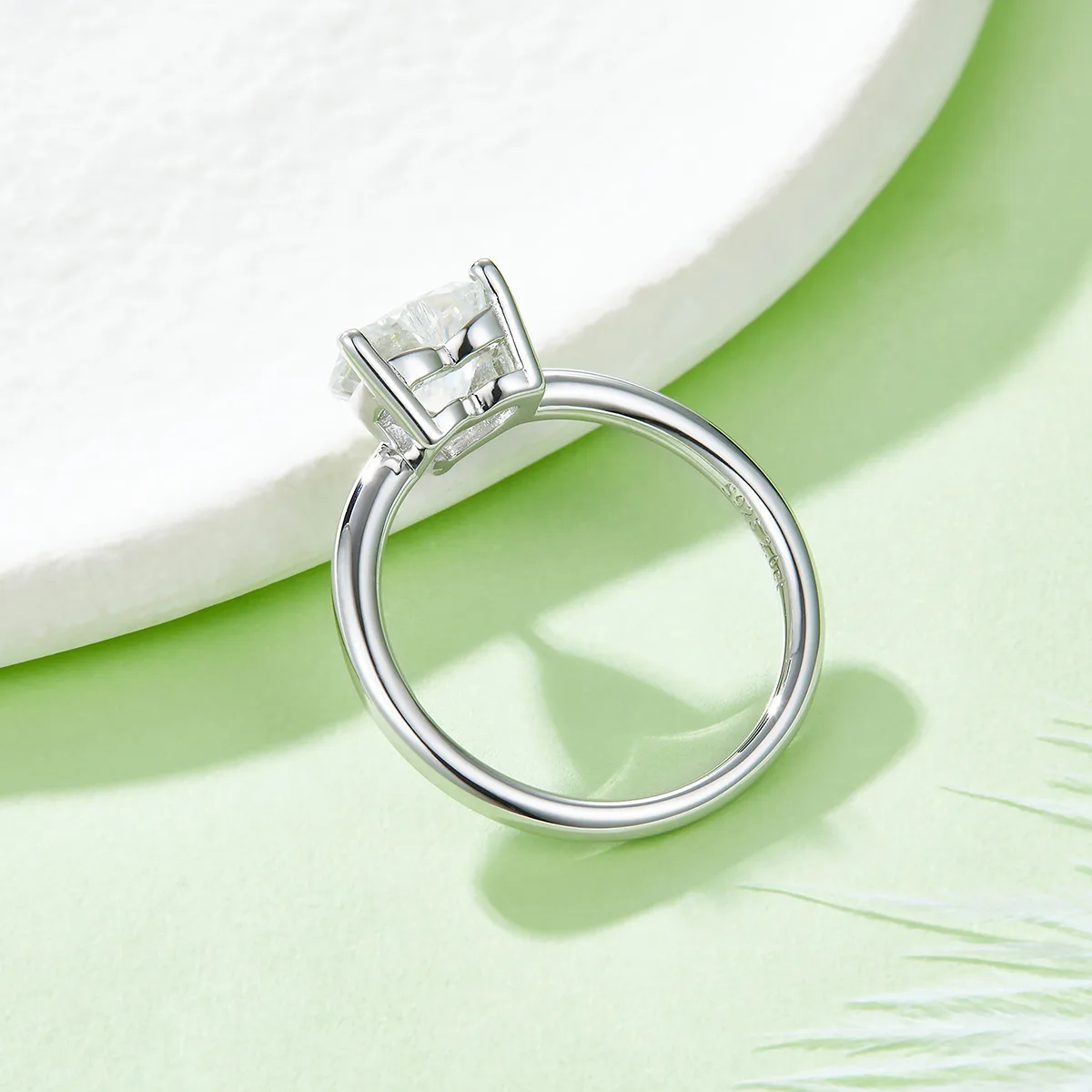 Classic Heart S925 White-Gold-Plated Silver Moissanite Engagement Ring Women's Ring 2.0ct D