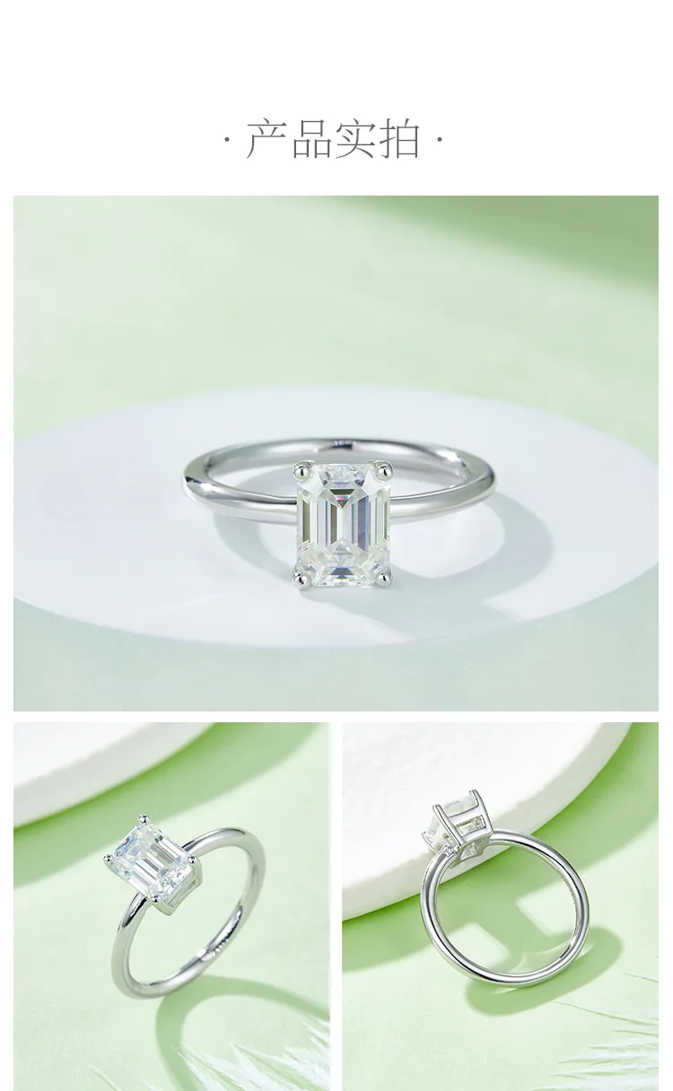 Classic Rectangle S925 White-Gold-Plated Silver Moissanite Wedding Band Women