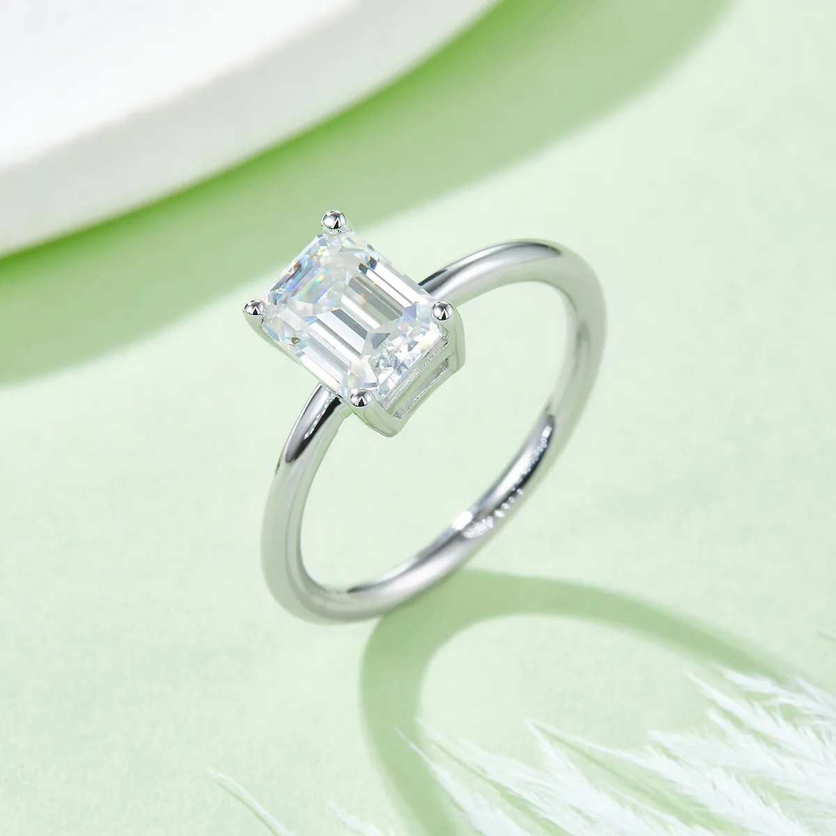Classic Rectangle S925 White-Gold-Plated Silver Moissanite Wedding Band Women's Ring 2.0ct D