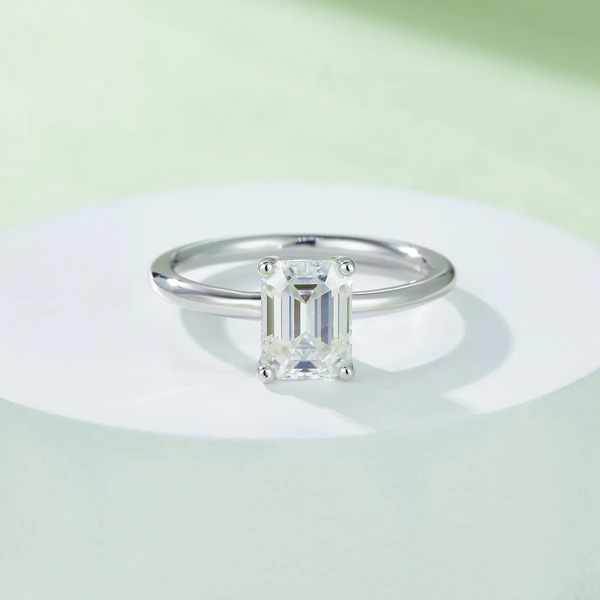 Classic Rectangle S925 White-Gold-Plated Silver Moissanite Wedding Band Women's Ring 2.0ct D