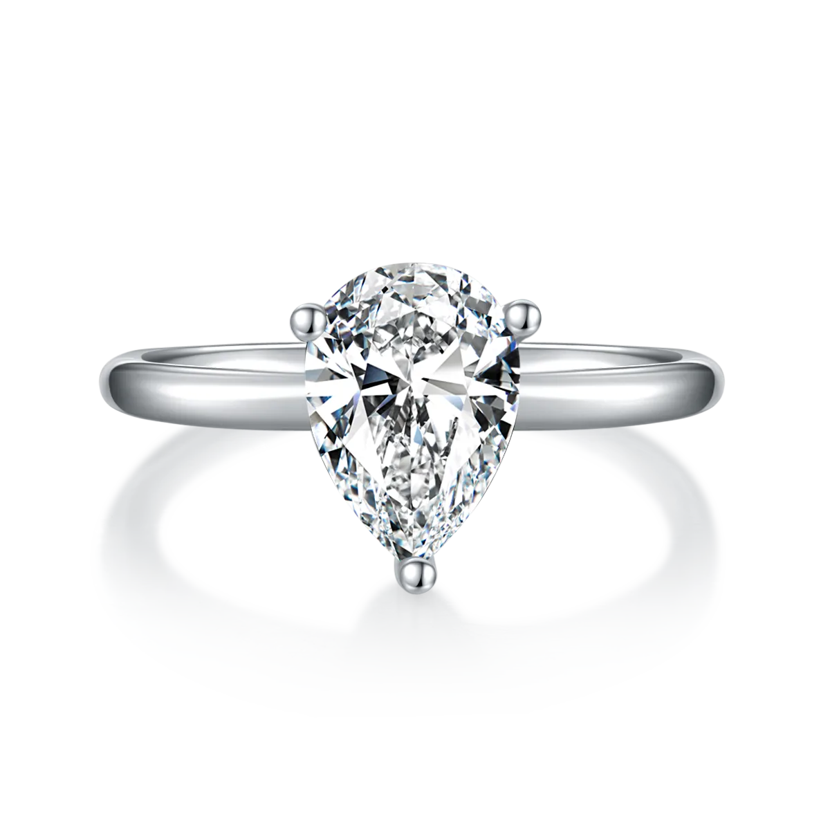 Classic Pear S925 White-Gold-Plated Silver Moissanite Wedding Band Women's Ring 2.0ct D