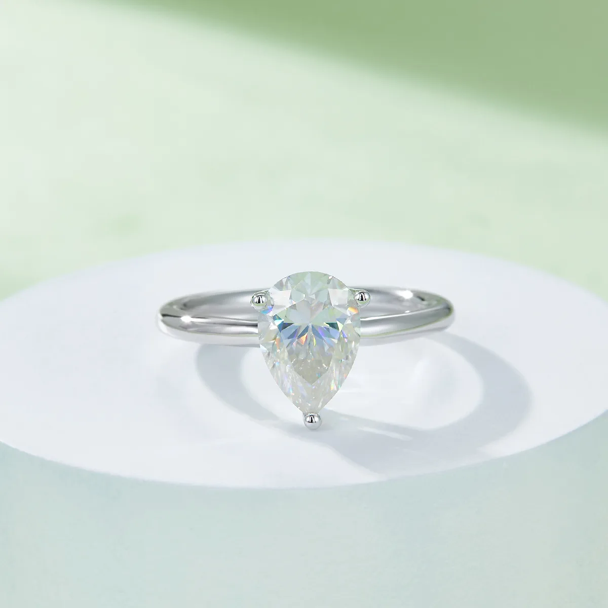 Classic Pear S925 White-Gold-Plated Silver Moissanite Wedding Band Women's Ring 2.0ct D