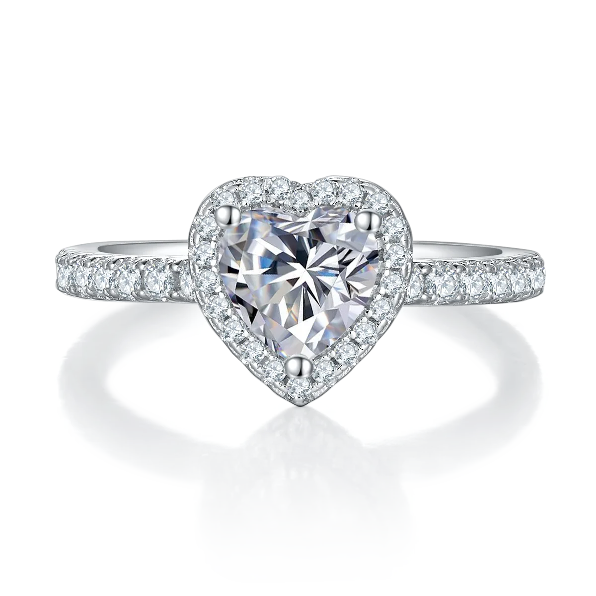 Light Luxury Heart S925 White-Gold-Plated Silver Moissanite Proposal Ring Women's Ring 1.0ct D