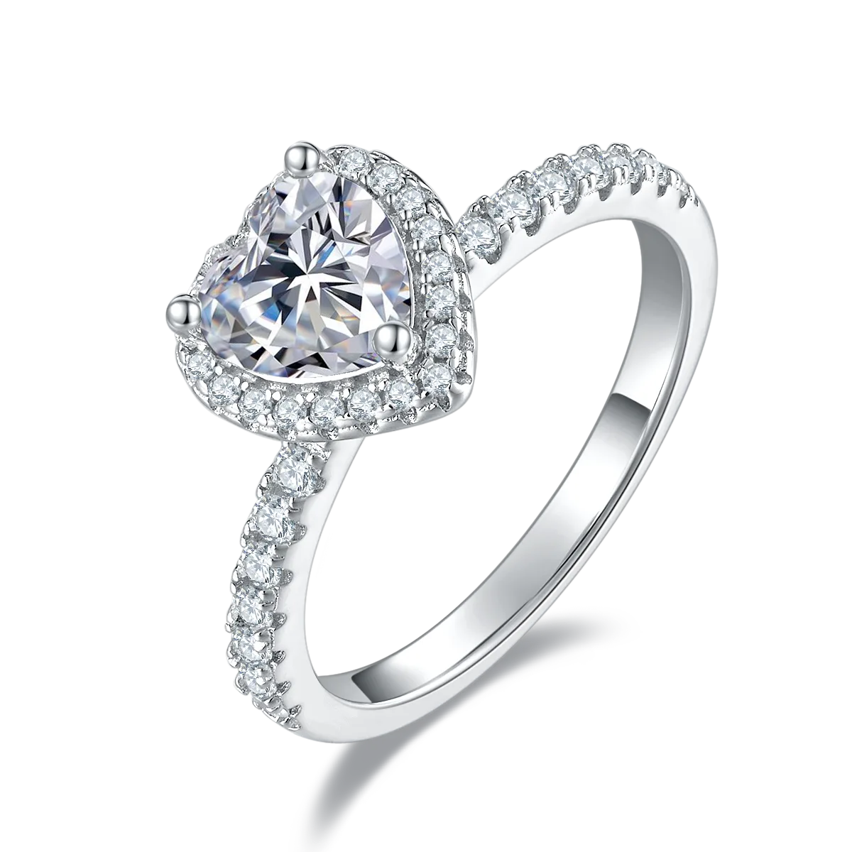 Light Luxury Heart S925 White-Gold-Plated Silver Moissanite Proposal Ring Women's Ring 1.0ct D
