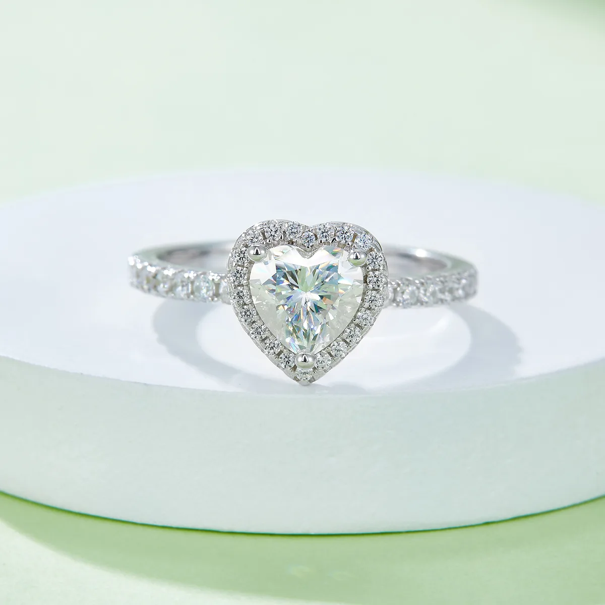 Light Luxury Heart S925 White-Gold-Plated Silver Moissanite Proposal Ring Women's Ring 1.0ct D