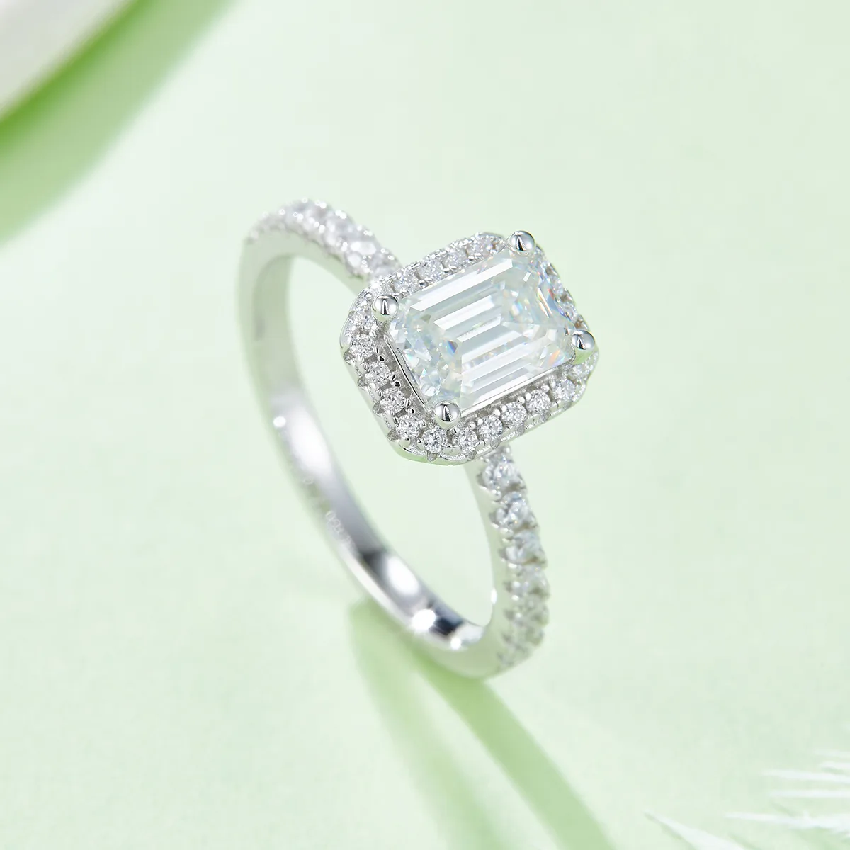 Light Luxury Rectangle S925 White-Gold-Plated Silver Moissanite Engagement Ring Women's Ring 1.0ct D