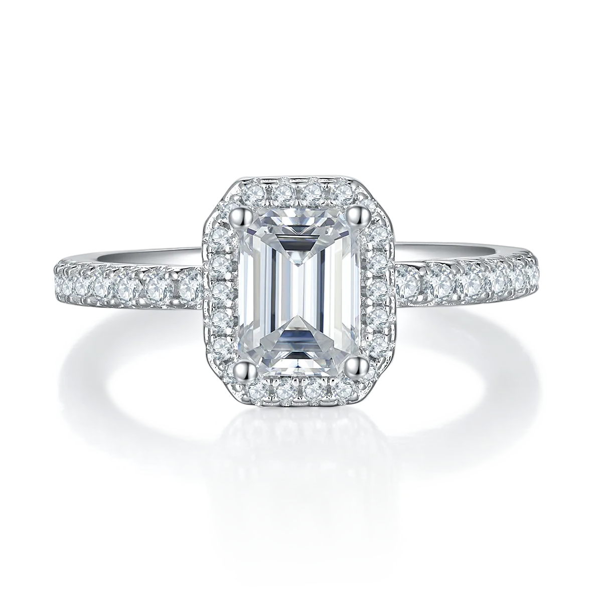 Light Luxury Rectangle S925 White-Gold-Plated Silver Moissanite Engagement Ring Women's Ring 1.0ct D
