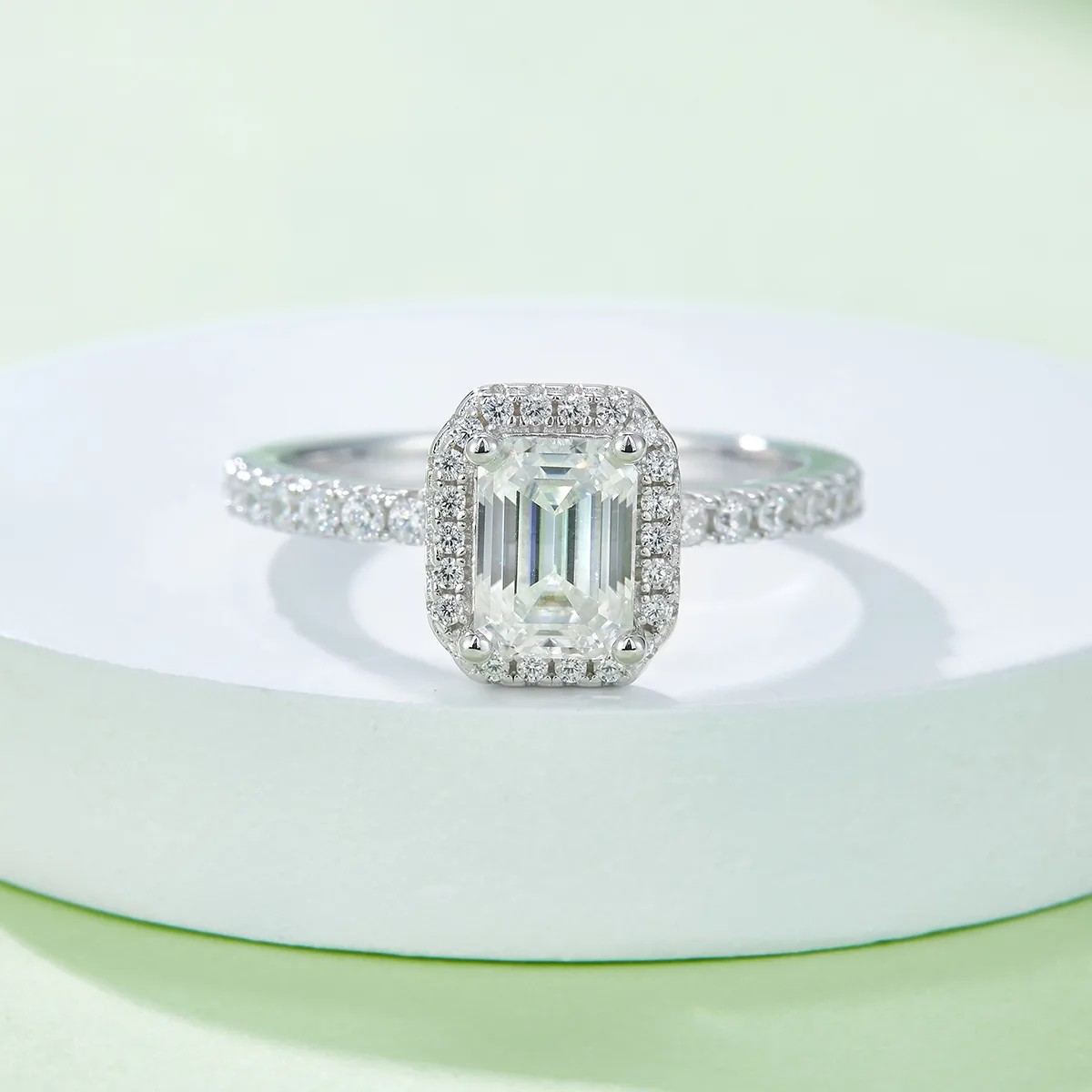 Light Luxury Rectangle S925 White-Gold-Plated Silver Moissanite Engagement Ring Women's Ring 1.0ct D
