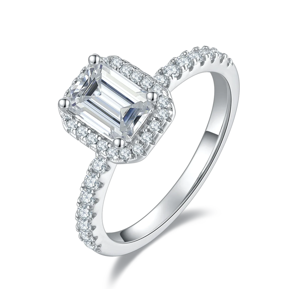 Light Luxury Rectangle S925 White-Gold-Plated Silver Moissanite Engagement Ring Women's Ring 1.0ct D
