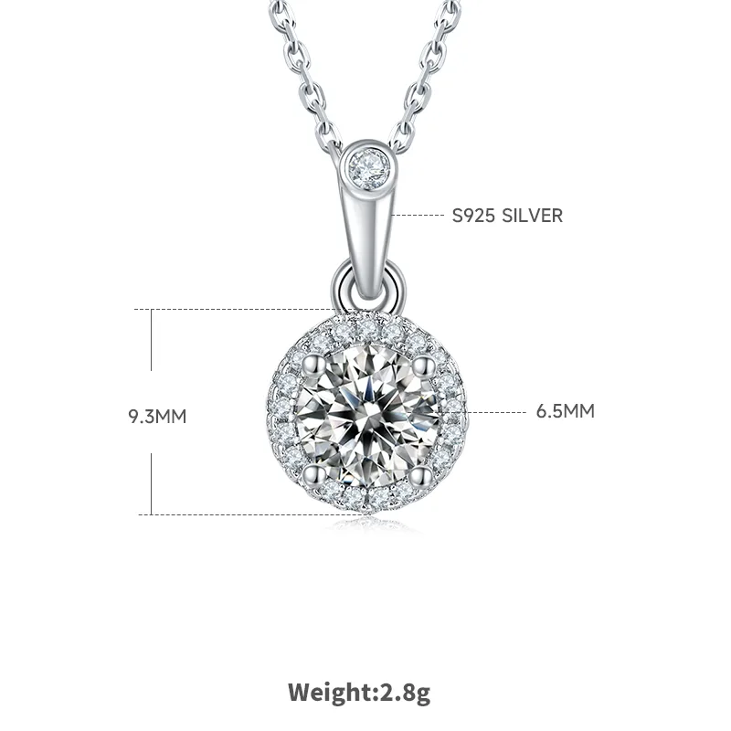 Light Luxury Round S925 White-Gold-Plated Silver Moissanite Pendant Stud Earrings Jewelry Set