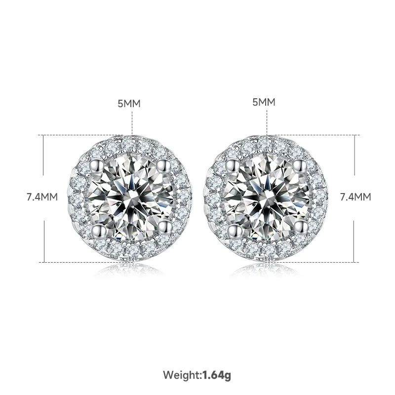 Light Luxury Round S925 White-Gold-Plated Silver Moissanite Pendant Stud Earrings Jewelry Set