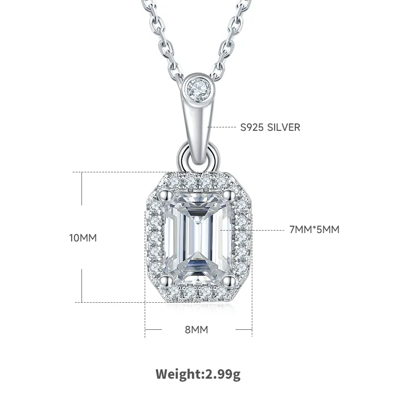 Light Luxury Rectangle S925 White-Gold-Plated Silver Moissanite Pendant Stud Earrings Jewelry Set