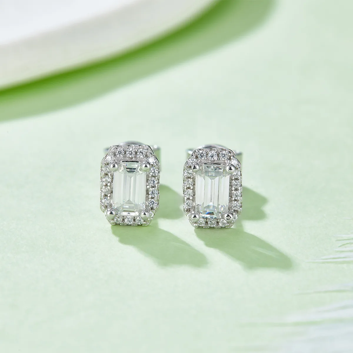 Light Luxury Rectangle S925 White-Gold-Plated Silver Moissanite Pendant Stud Earrings Jewelry Set