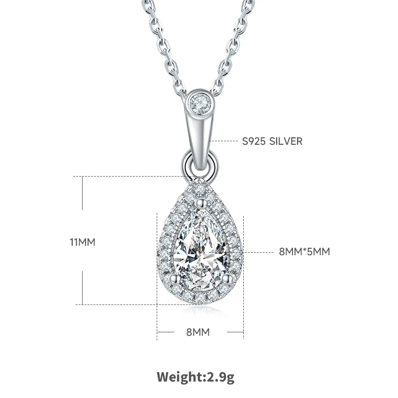 Light Luxury Pear S925 White-Gold-Plated Silver Moissanite Pendant Stud Earrings Jewelry Set