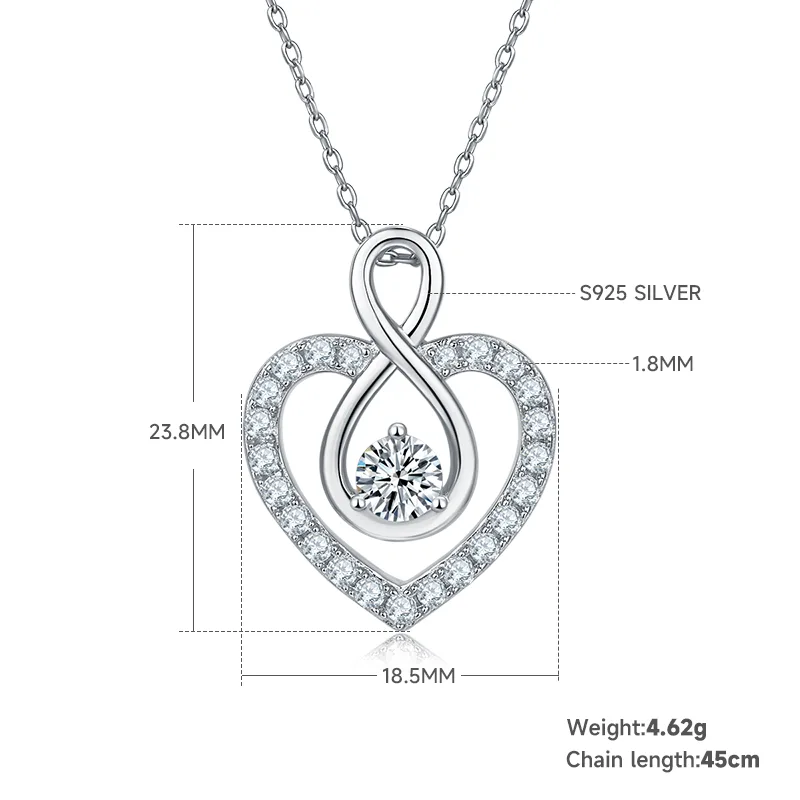 Round Center Stone Infinity Pendant S925 Silver Moissanite Melee D 1.0CT