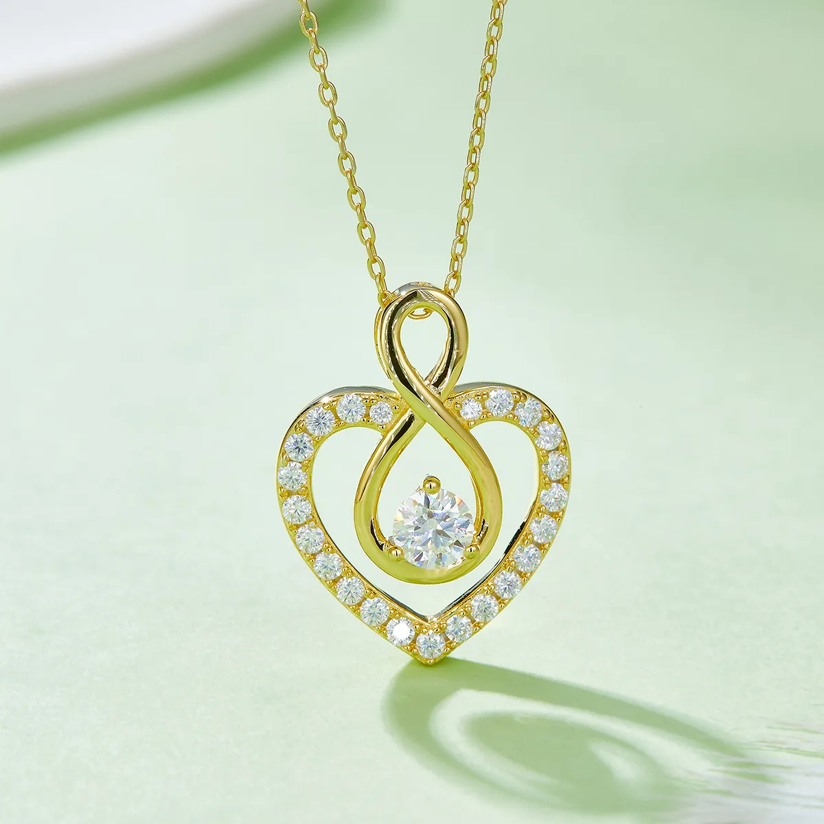 Round Center Stone Infinity Pendant S925 Silver Moissanite Melee D 1.0CT