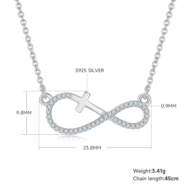 Cross Infinity Pendant S925 Silver Moissanite Melee D 0.17CT