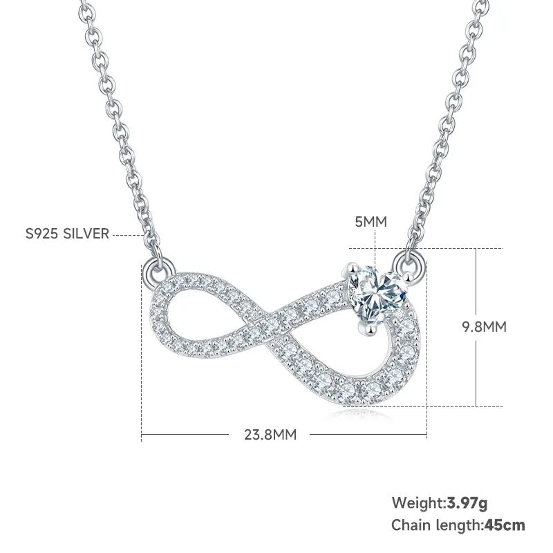 Heart Infinity Pendant S925 Silver Moissanite Melee D 0.91CT