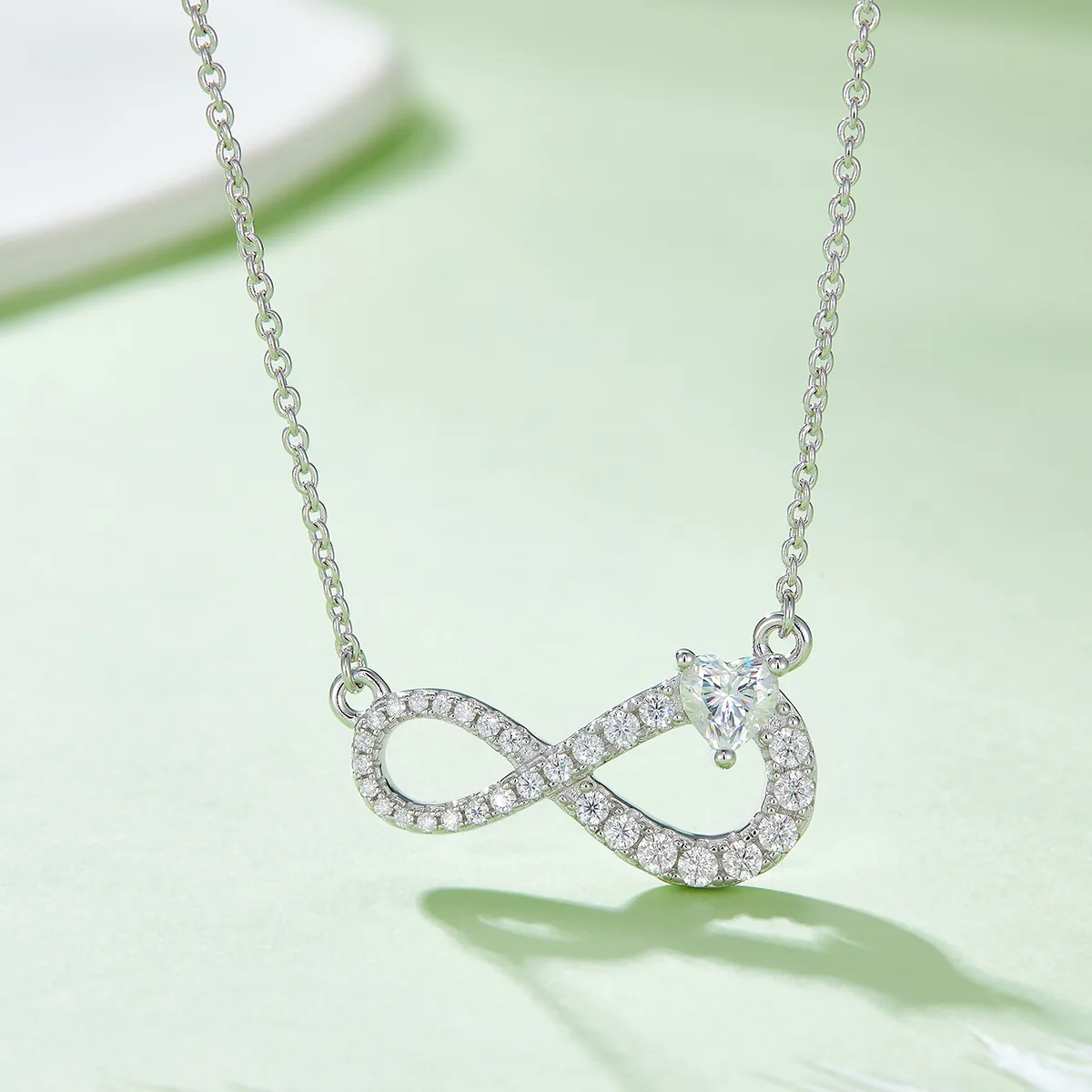 Heart Infinity Pendant S925 Silver Moissanite Melee D 0.91CT