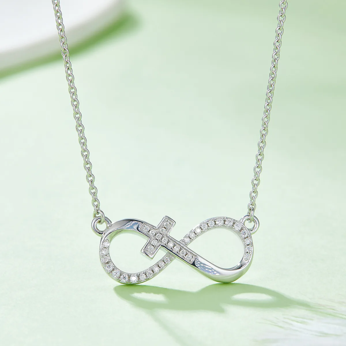 Cross Pavé Infinity Pendant S925 Silver Moissanite Melee D 0.19CT