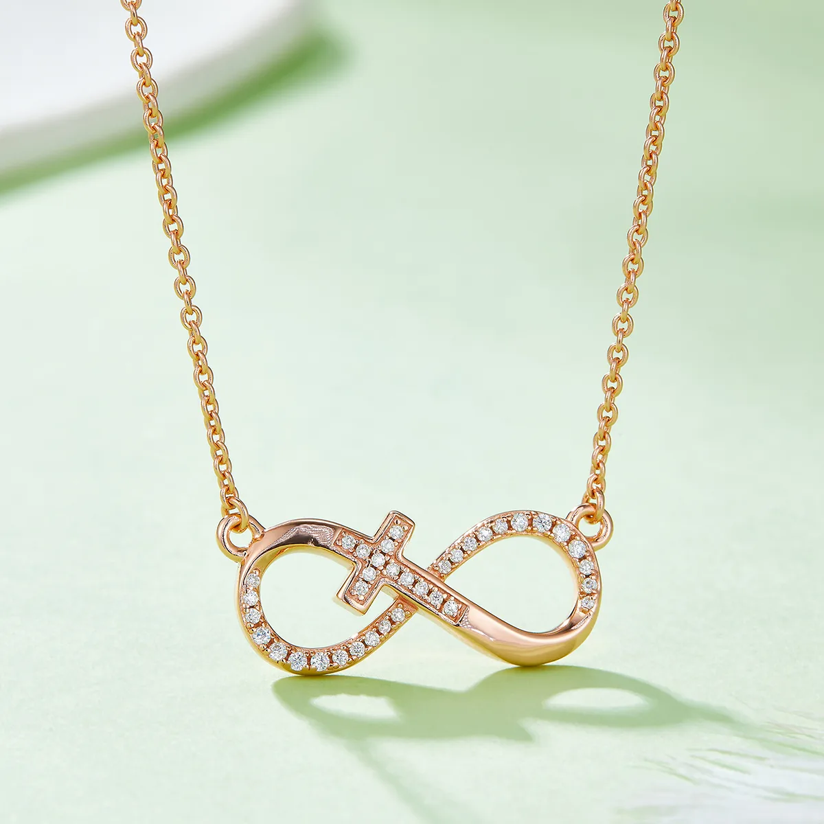 Cross Pavé Infinity Pendant S925 Silver Moissanite Melee D 0.19CT