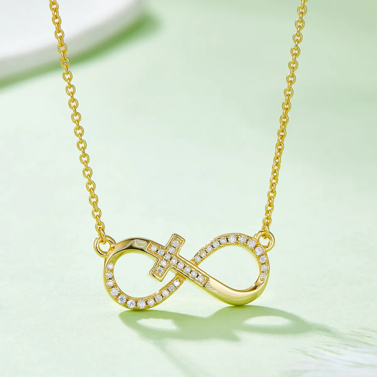 Cross Pavé Infinity Pendant S925 Silver Moissanite Melee D 0.19CT