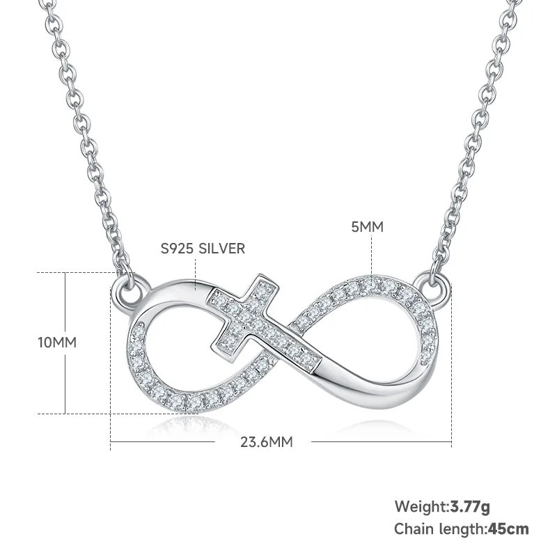 Cross Pavé Infinity Pendant S925 Silver Moissanite Melee D 0.19CT