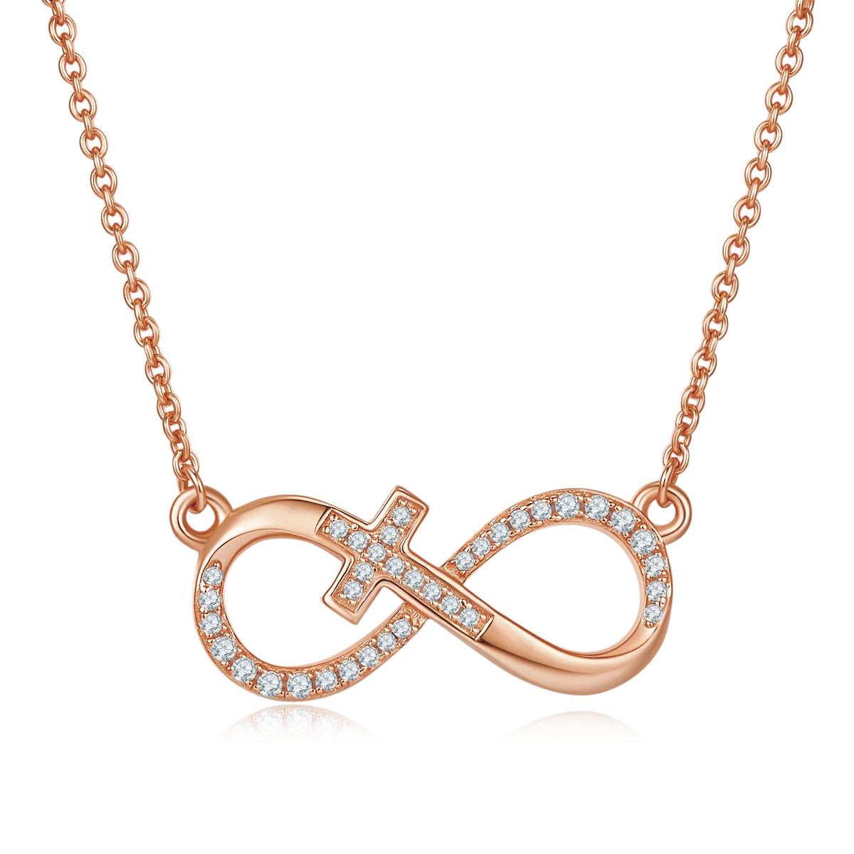 Cross Pavé Infinity Pendant S925 Silver Moissanite Melee D 0.19CT