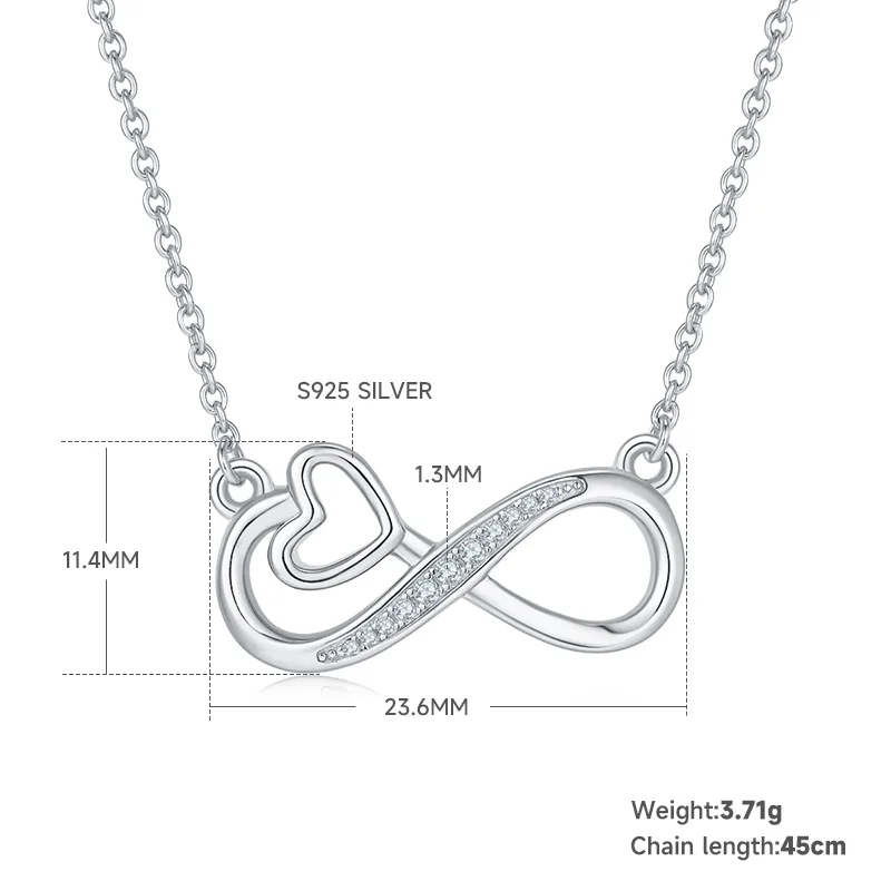 Infinity Pendant S925 Silver Moissanite Melee D 0.1CT - K021A