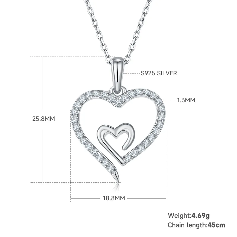 Core Heart Pendant S925 Silver Moissanite Melee D 0.32CT