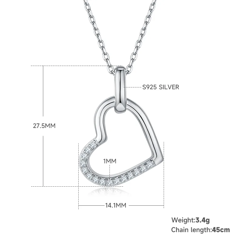 Core Heart Pendant S925 Silver Moissanite Melee D 0.1CT - K029A