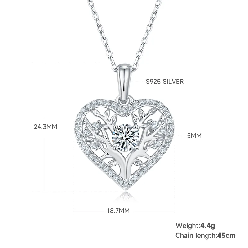 Heart Pendant S925 Silver Moissanite Melee D 0.78CT