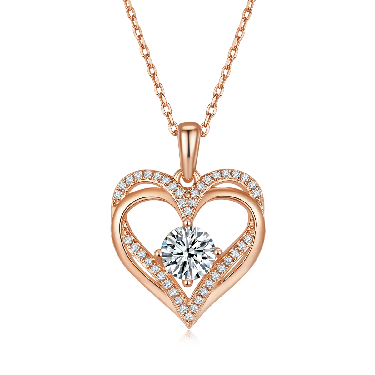 Round Heart Pendant S925 Silver Moissanite Melee D 1.2CT