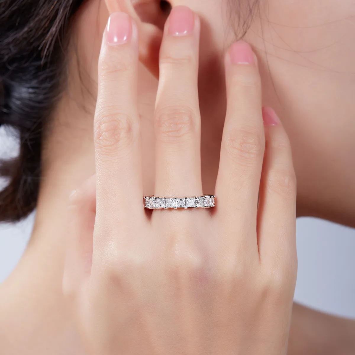 Square Band Ring S925 White-Gold-Plated Silver Moissanite Confession Ring Women's Ring 6.6ct D