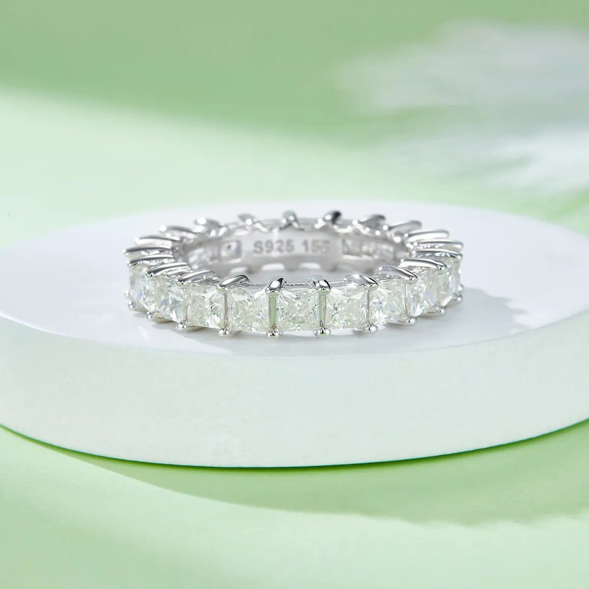 Square Band Ring S925 White-Gold-Plated Silver Moissanite Confession Ring Women's Ring 6.6ct D