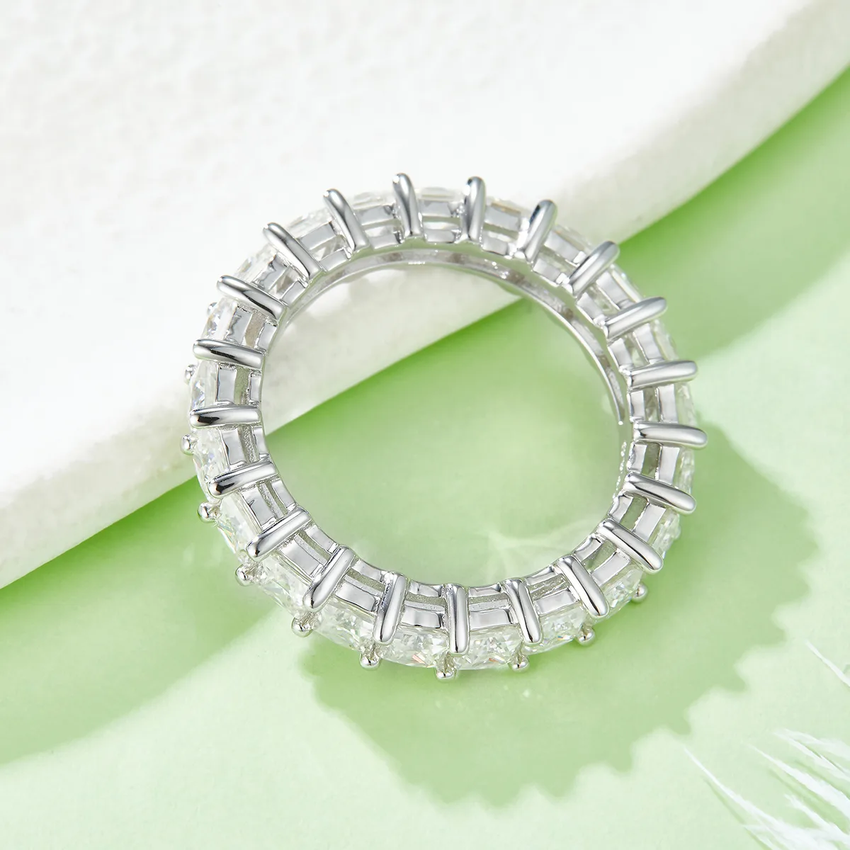 Square Band Ring S925 White-Gold-Plated Silver Moissanite Confession Ring Women's Ring 6.6ct D