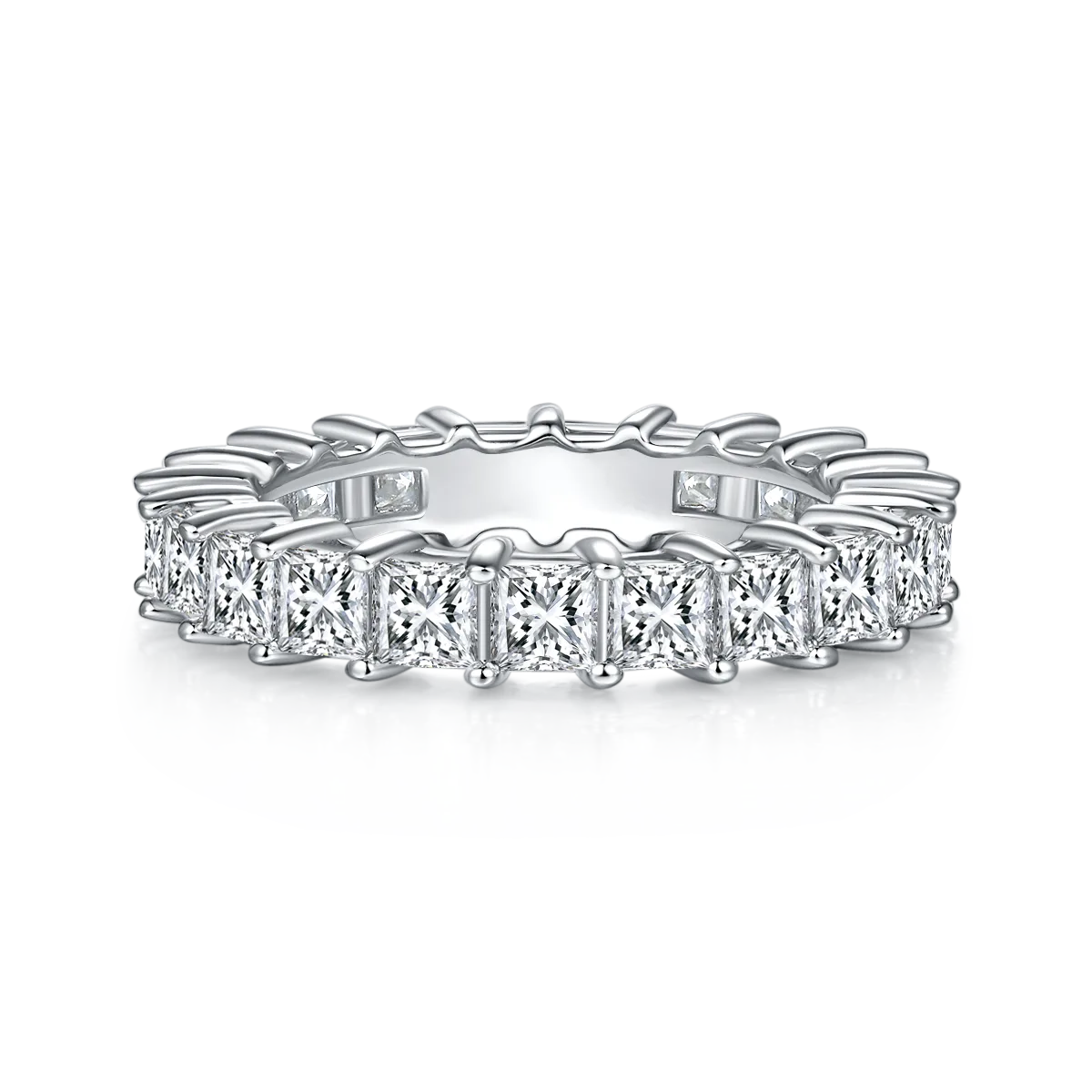 Square Band Ring S925 White-Gold-Plated Silver Moissanite Confession Ring Women's Ring 6.6ct D