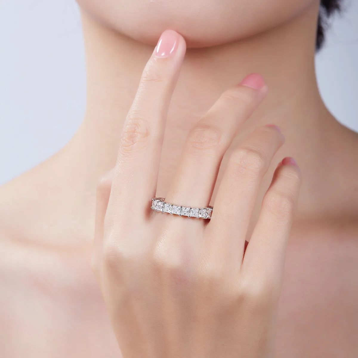 Square Band Ring S925 White-Gold-Plated Silver Moissanite Confession Ring Women's Ring 6.6ct D