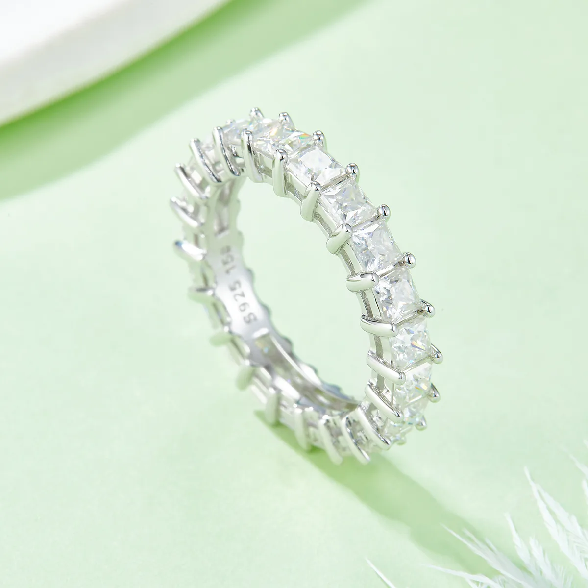 Square Band Ring S925 White-Gold-Plated Silver Moissanite Confession Ring Women's Ring 6.6ct D