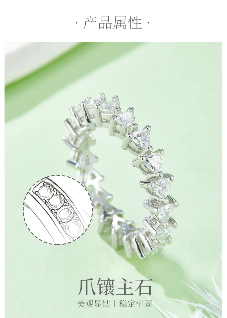 Trilliant Band Ring S925 White-Gold-Plated Silver Moissanite Anniversary Ring Wo