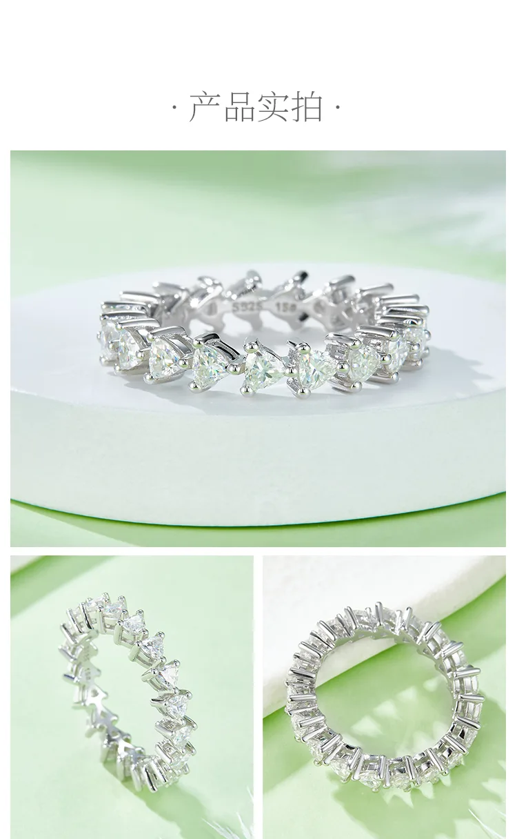 Trilliant Band Ring S925 White-Gold-Plated Silver Moissanite Anniversary Ring Wo