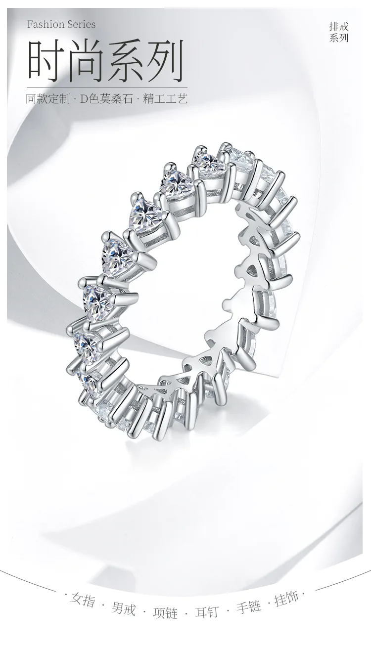 Trilliant Band Ring S925 White-Gold-Plated Silver Moissanite Anniversary Ring Wo