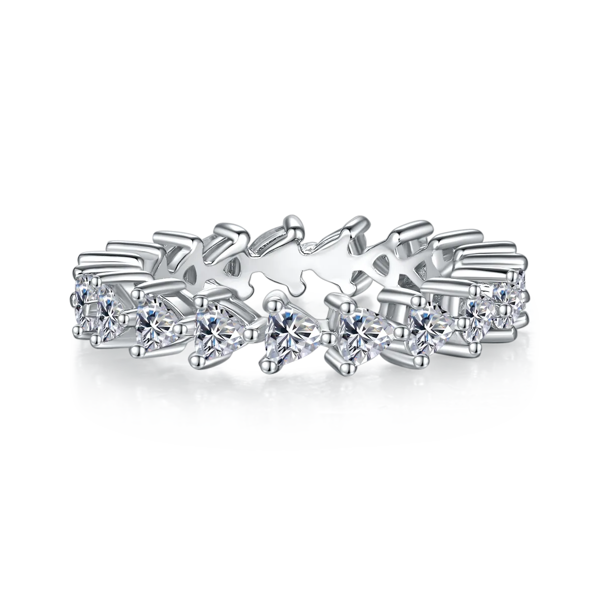 Trilliant Band Ring S925 White-Gold-Plated Silver Moissanite Anniversary Ring Women's Ring 2.0ct D