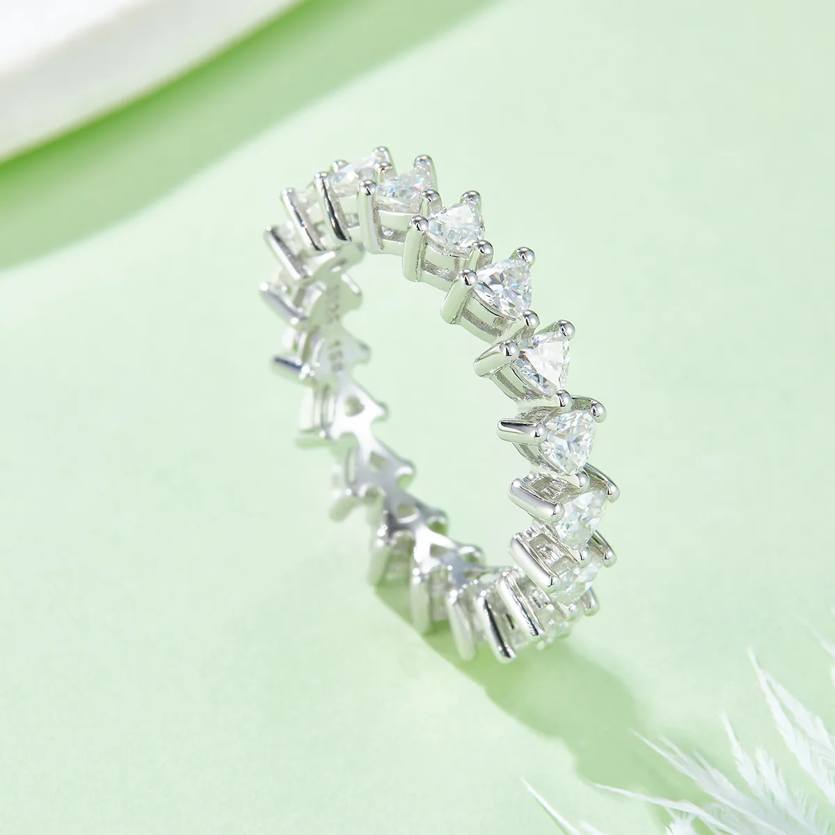 Trilliant Band Ring S925 White-Gold-Plated Silver Moissanite Anniversary Ring Women's Ring 2.0ct D