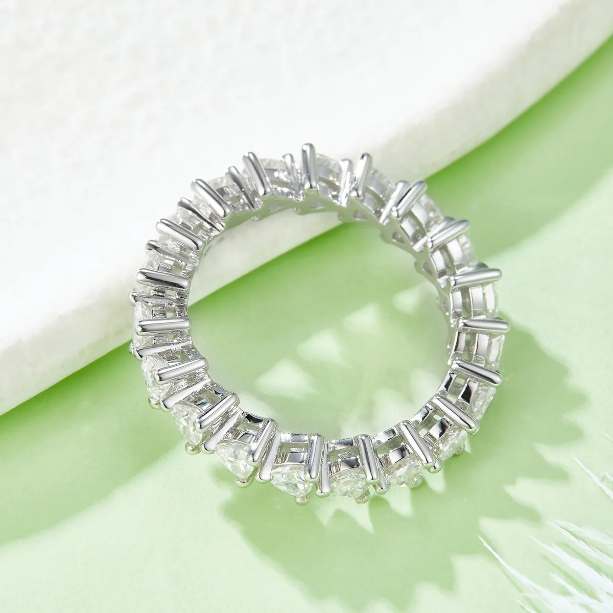 Trilliant Band Ring S925 White-Gold-Plated Silver Moissanite Anniversary Ring Women's Ring 2.0ct D
