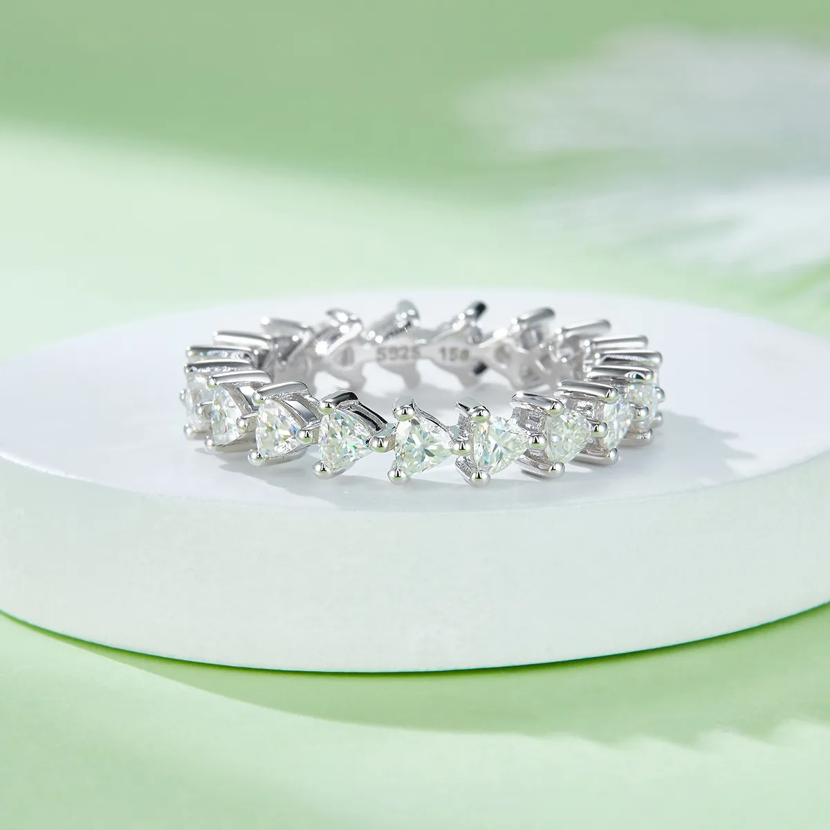 Trilliant Band Ring S925 White-Gold-Plated Silver Moissanite Anniversary Ring Women's Ring 2.0ct D