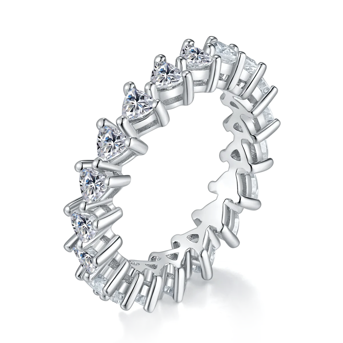 Trilliant Band Ring S925 White-Gold-Plated Silver Moissanite Anniversary Ring Women's Ring 2.0ct D