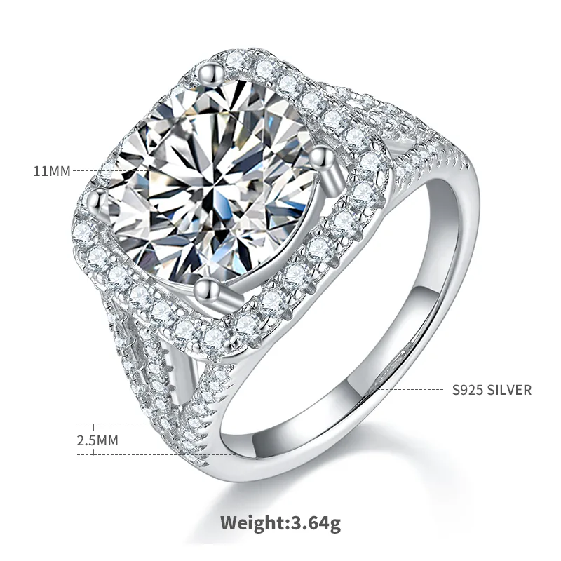 Classic Square Bezel S925 White-Gold-Plated Silver Moissanite Proposal Ring Women's Ring 5.0ct D
